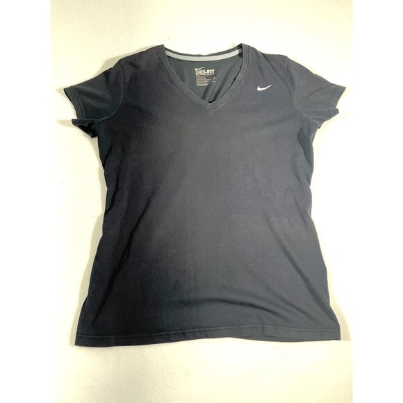 Nike Dri Fit Womens T Shirt Black V Neck Basic Logo, Size Small - Picture 1 of 3
